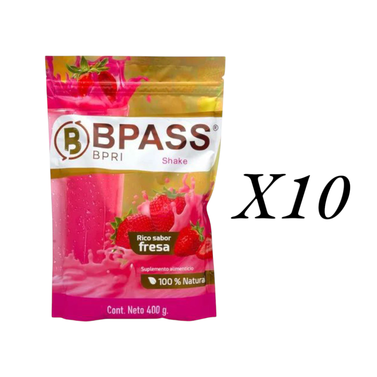 10 Piezas Bpass Malteada 400g Sabor Fresa Bpri