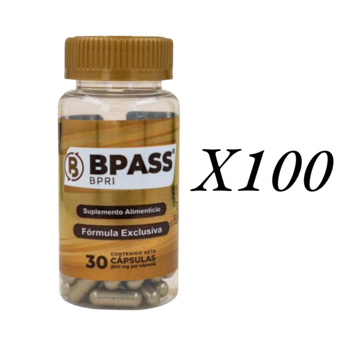 100 Botes Bpass Dorado 30 Cápsulas Bpri